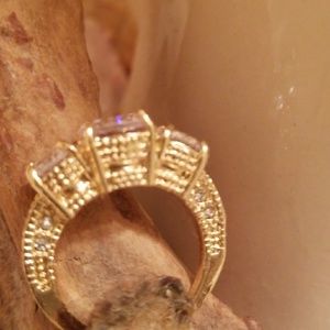 Vintage inspired gold plated 3 Stone CZ ring